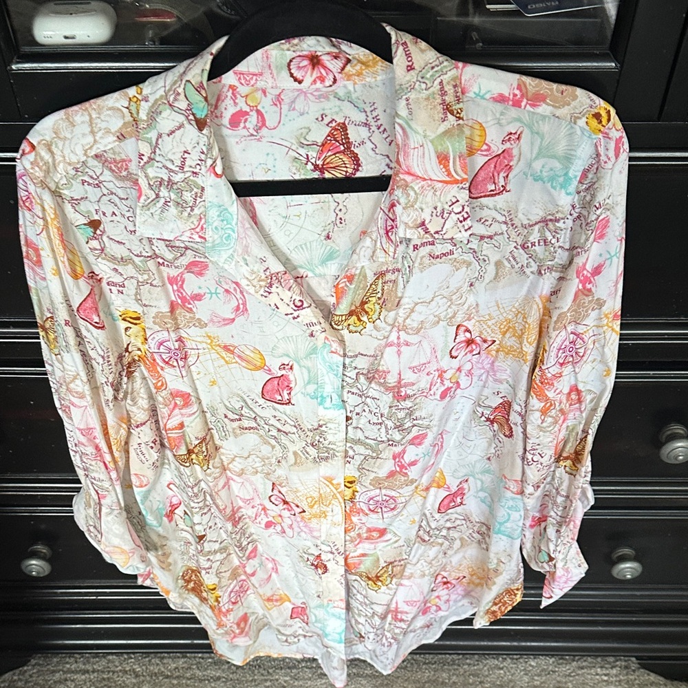 Women's Multicolor Butterfly Print Blouse